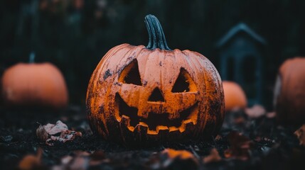 Spooky Halloween Jack-o'-lantern in the Night