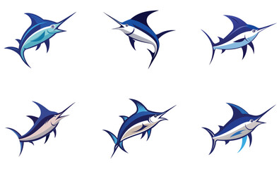marlin fish vector, marlin swimming jumping illustration