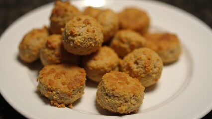 Golden Brown Baked Meatballs on a White Plate