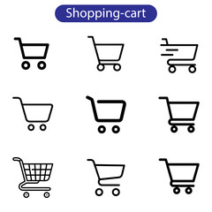 perfect thin line icon set of shopping cart trolley basket. Isolated on white background. use for web and app design.