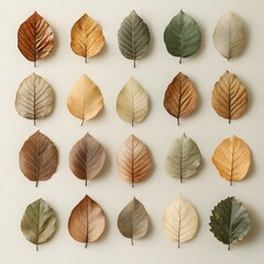 Autumnal Array A Captivating Collection of Colorful Leaves Displayed in an Aesthetic Pattern