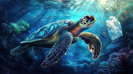 Ocean's Sentinel: A Sea Turtle's Plea Amidst Plastic Pollution