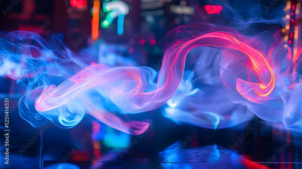 Leinwandbilder Captivating image of vibrant neon colored fluid swirls and smoke like motions creating a surreal ethereal and mesmerizing visual effect  This digital artwork evokes a sense of energy