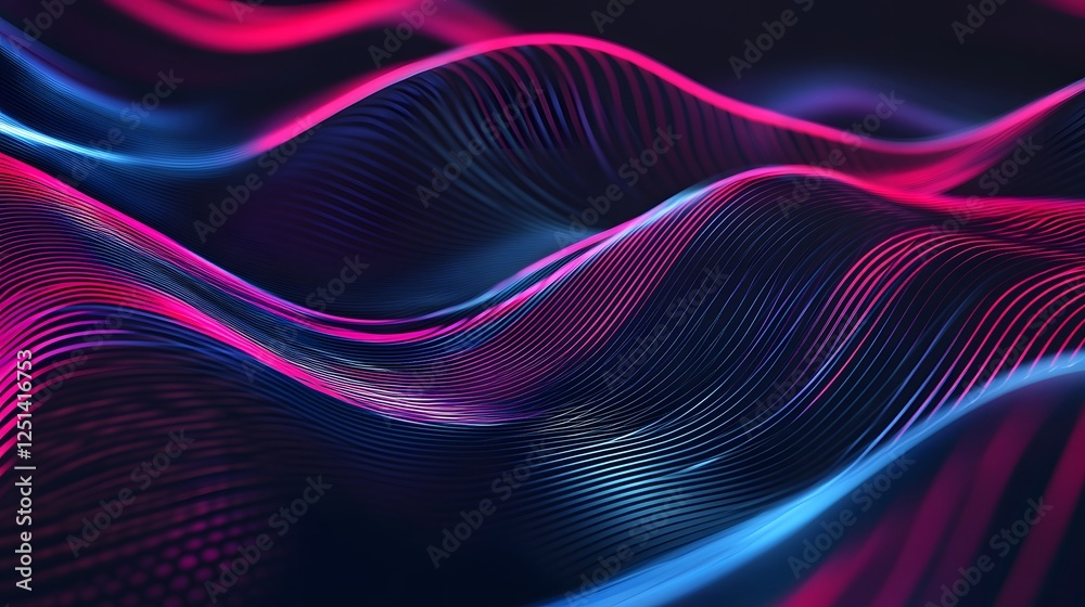 Poster Captivating neon waves of digital abstractions flowing with vibrant colors and elegant curves creating a mesmerizing and futuristic visual experience