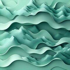 An abstract, wavy landscape in shades of teal and mint green, creating a serene and modern visual effect. The layered textures suggest depth and movement, evoking tranquility.