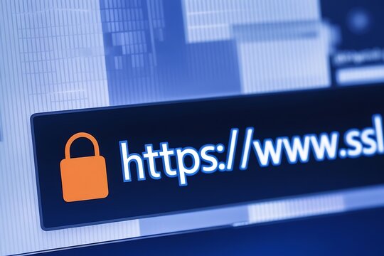 Close-Up of Browser Window with SSL Certificate &ndash; HTTPS Security Concept,  ssl lock, ssl padlock, website design, ssl badge, ssl shield,  SSL connection

