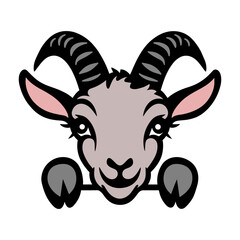 Peeking Goat Head Cartoon