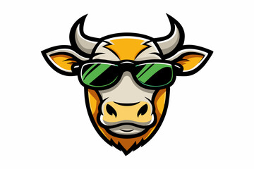 cow head with sunglasses vector logo