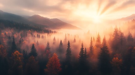Obraz premium A vibrant autumn forest showcasing trees in brilliant colors, ideal for nature-themed projects.
