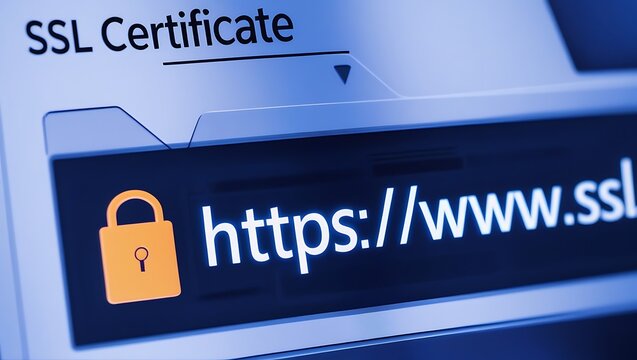 Close-Up of Browser Window with SSL Certificate &ndash; HTTPS Security Concept,  ssl lock, ssl padlock, website design, ssl badge, ssl shield,  SSL connection

