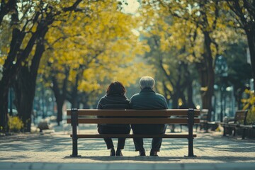 Elderly couple lifestyle concept. Husband and wife and walking in the park