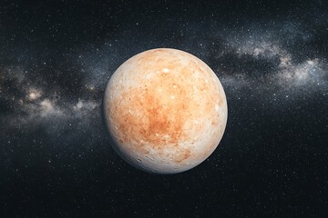 Obraz premium An artistic representation of a distant planet, showcasing its textured surface against a backdrop of stars and galaxies.