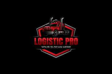 Creative Truck trailer logo. Semi truck transport logistics logo. Modern Trucking and Delivery logo vector.