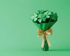 Origami shamrock bouquet tied with a golden ribbon, perfect for sale promotions