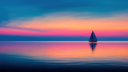 Fototapeta premium Sailing adventure at sunset tranquil waters landscape serene environment wide angle view nature vibes