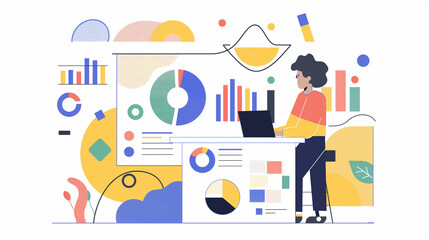 charts and graphs depict fluctuating financial data