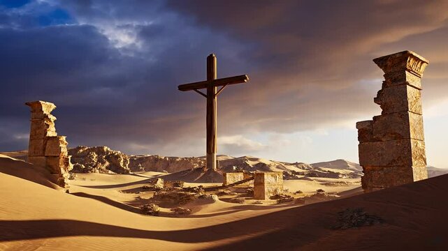 Giant Cross The Desert Nature Temple With Abandoned Ruins