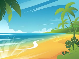 Fototapeta na wymiar Beach and palm trees on the background of the sea, vector illustration. Generated by AI