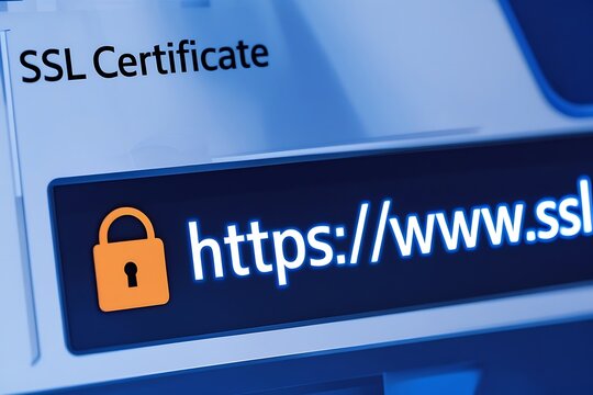 Close-Up of Browser Window with SSL Certificate &ndash; HTTPS Security Concept,  ssl lock, ssl padlock, website design, ssl badge, ssl shield,  SSL connection

