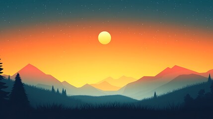 Fototapeta premium Serene Sunset Over Mountain Range Silhouette