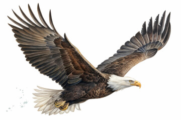 Bird Of Prey In Flight Against White Background of Sky