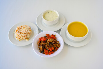 Meat with eggplant and pepper.Cooked with vegetables and hot spices. Patlican kebab, musakka.