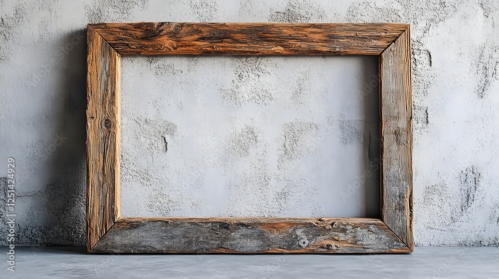 Poster rustic weathered wooden frame against a textured grunge wall background this empty frame can be used
