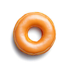 Top view glazed donut with a smooth and shiny icing isolated on white