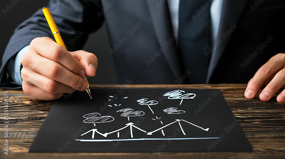 Wall mural successful project management planning efficiency. a person in a suit sketches a graph and trees on 