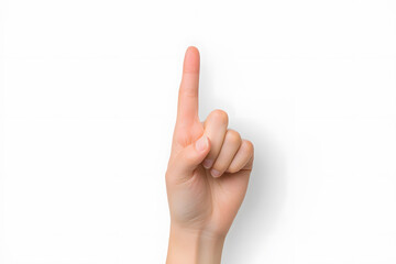 Close-up hand with index finger pointing to something, isolated on white background