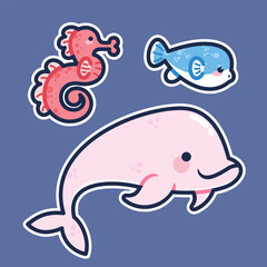 Sea Animal in cute colorful design for kids and education