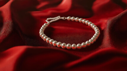 Fototapeta premium A elegantly pearl necklace on a soft fabric