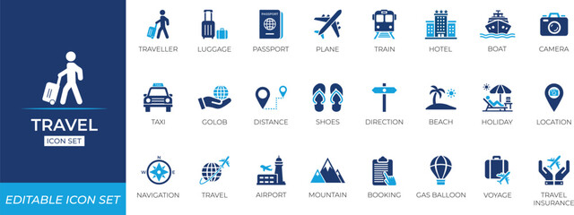Travel Icon Set. Solid vector icons collection.