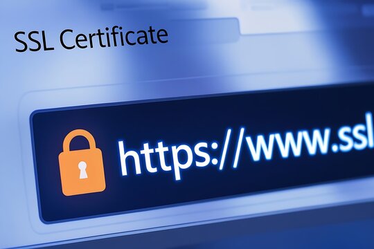 Close-Up of Browser Window with SSL Certificate &ndash; HTTPS Security Concept,  ssl lock, ssl padlock, website design, ssl badge, ssl shield,  SSL connection

