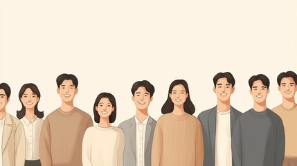 Fototapeta premium Diverse group of people, smiling, professional attire, light background, stock photo