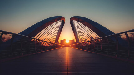 Obraz premium Symmetry in Steel: Modern Bridge Under Dusk (Variant 1)