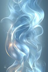 Obraz premium A mesmerizing abstract depiction of flowing translucent waves in soft blues and whites, illuminated by gentle sparkles, creating an ethereal and calming atmosphere.