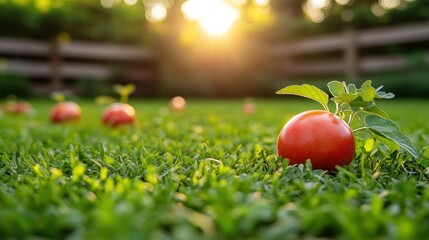 Ripe Tomatoes Sunset Garden Grass Harvest