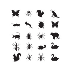 Obraz premium animals insects icon set silhouette vector element design