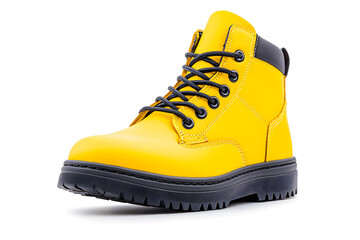 Yellow cargo boots isolated on white background