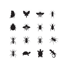 animals insects icon set silhouette vector element design