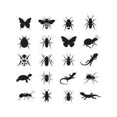 animals insects icon set silhouette vector element design
