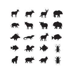 animals insects icon set silhouette vector element design