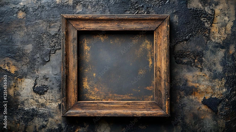 Aufkleber vintage wooden frame with a weathered distressed appearance against an aged concrete wall background