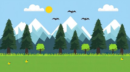 Mountain landscape with forest and sky