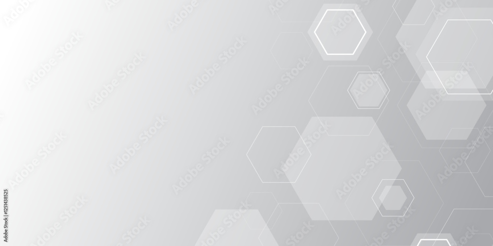 Aufkleber white and grey technology hexagonal abstract background. Abstract gradient hexagon digital technology background. Vector abstract graphic design banner pattern presentation background web template.