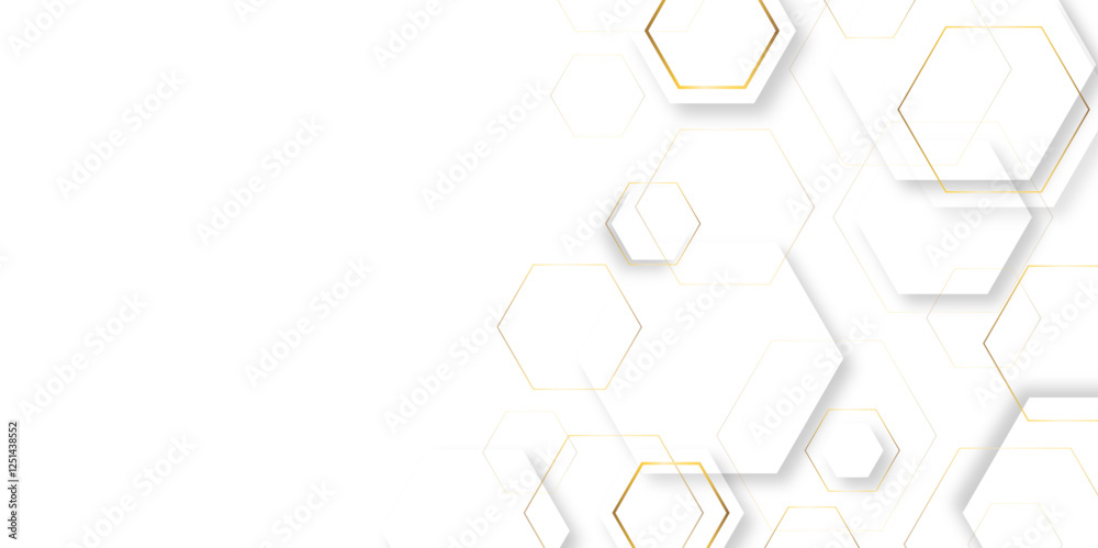 Aufkleber Abstract golden gradient hexagon stock line with shadows background. artistic of geometric shape  background. abstract seamless vector pattern. Minimal style website banner, presentation Vector.