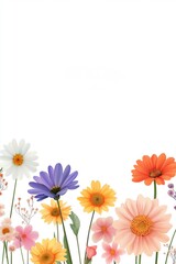 Obraz premium A colorful bouquet of flowers with a white background. The flowers are arranged in a way that they are all facing the same direction, creating a sense of harmony and balance