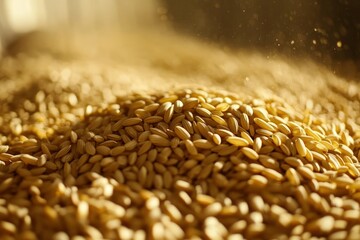 Obraz premium Golden Seeds Piled on Surface with Dust Particles in Soft Light