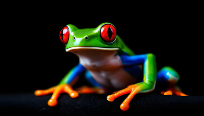 Green Tree Frog with Red Eyes and Orange Feet